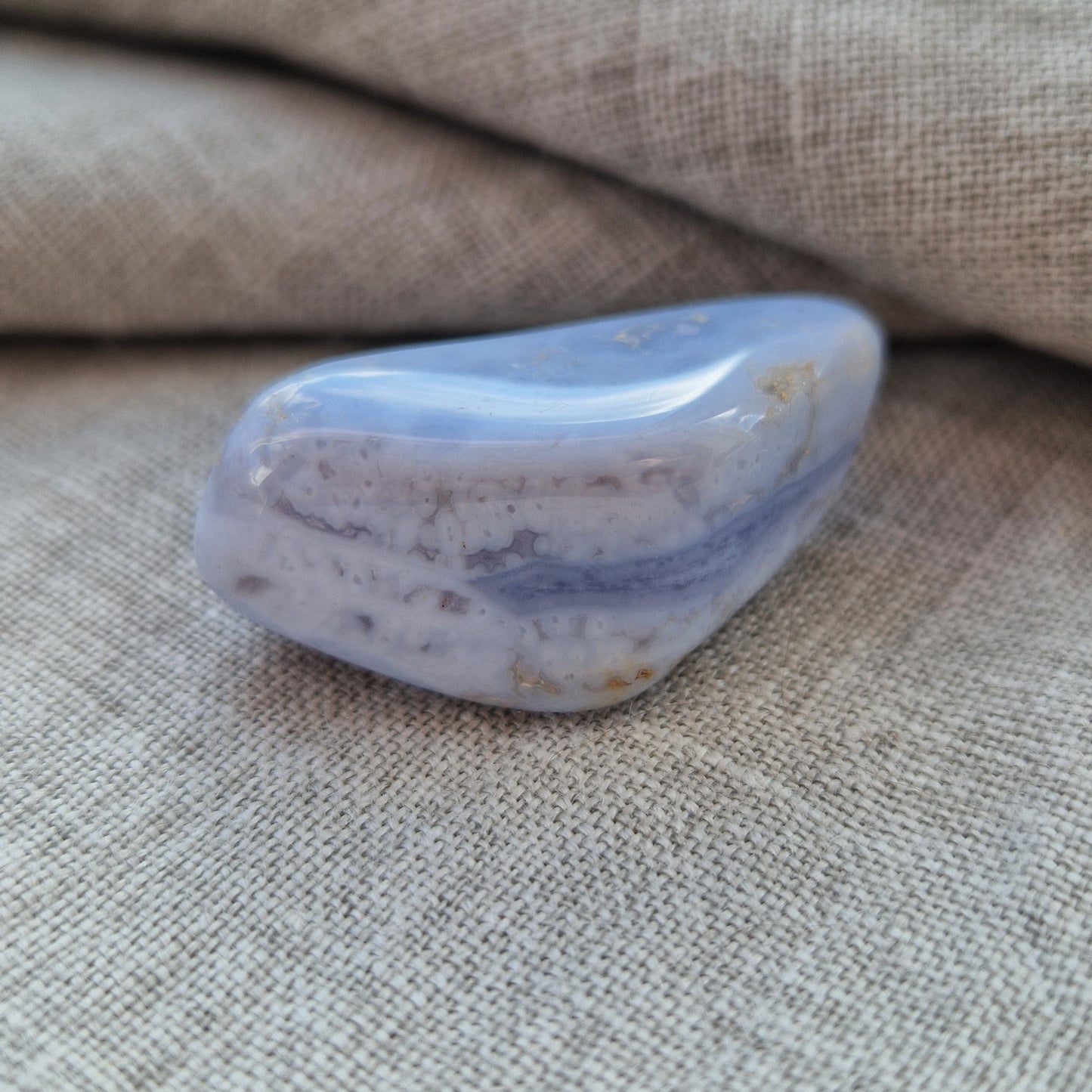 Frequency imprinted healing blue lace agate pocket stone