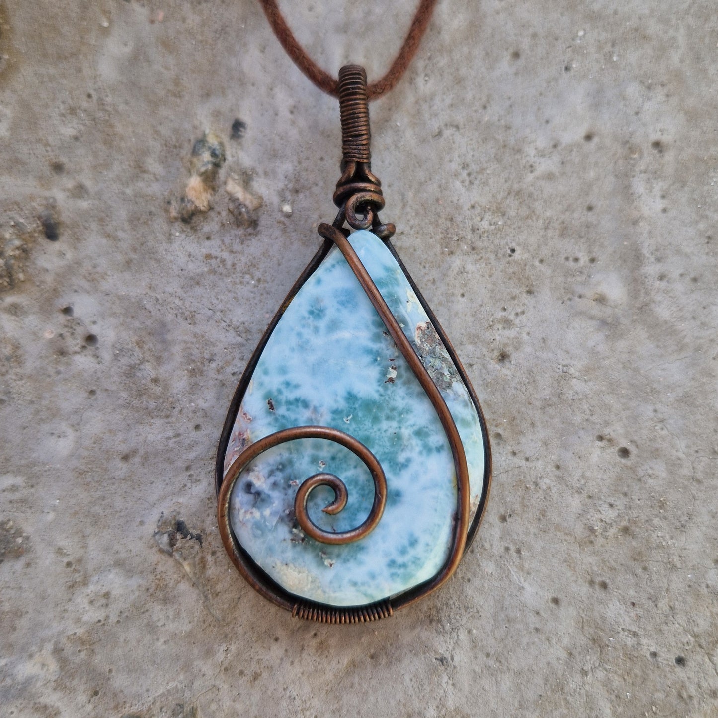 Larimar wire wrapped pendant