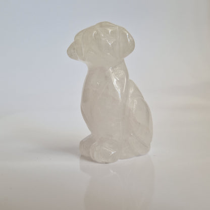 Frequency Imprinted Clear Quartz Crystal sitting Dog 
