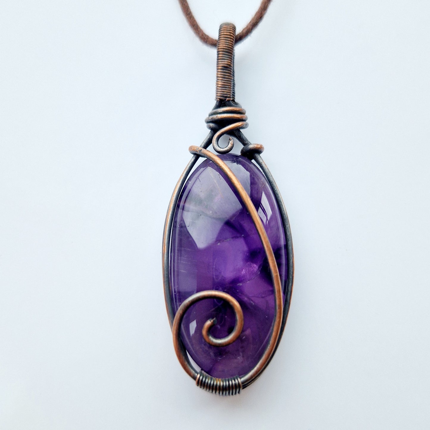 Copper wire wrapped shadow amethyst jewellery for loss of a loved one