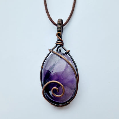 Copper wire wrapped shadow amethyst pendant for loss of a loved one